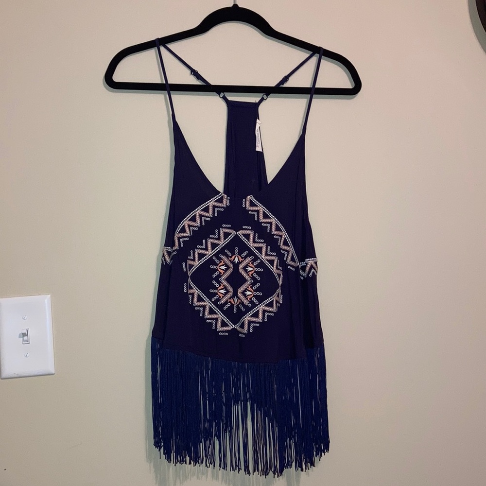 Boho tank top, Navajo design with fringe.